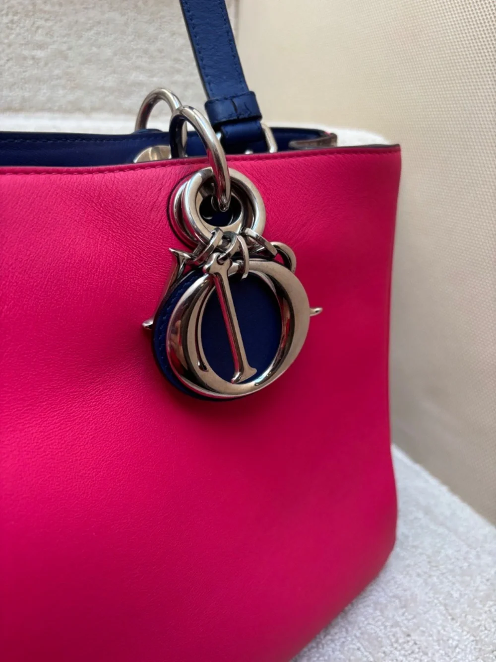 Christian Dior Diorissimo Tote in Hot Pink, Royal Blue & Python Pre-Owned